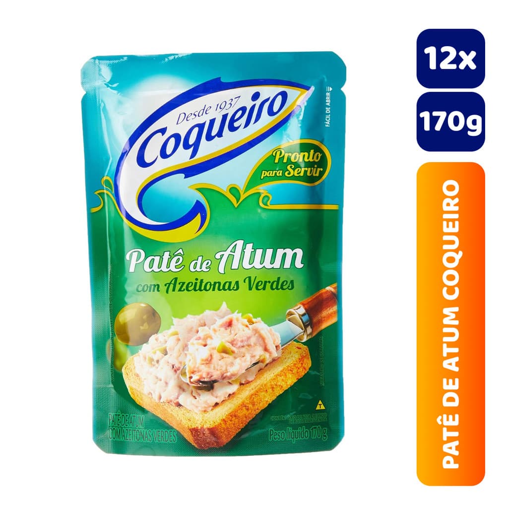 Kit 12x Patê Atum Coqueiro com Azeitonas Verdes 170g