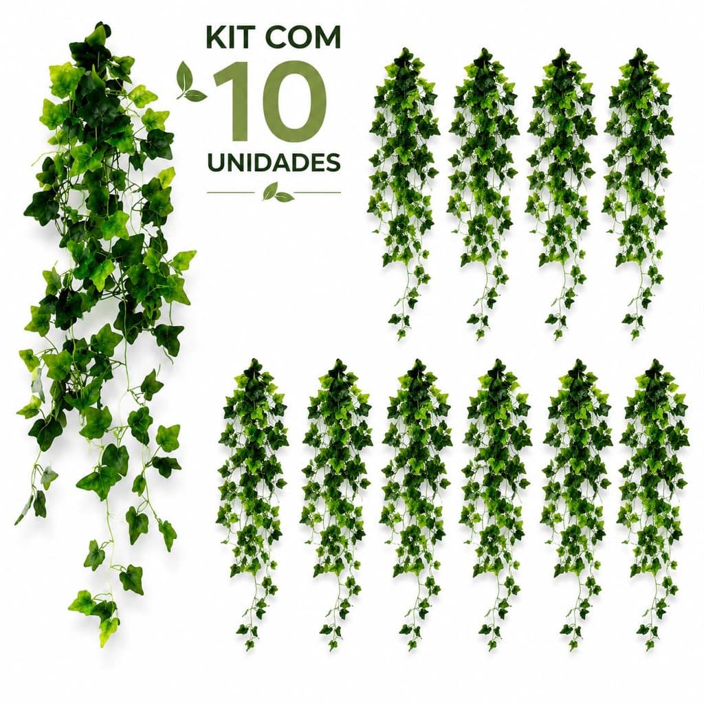 Kit 10 Flor Planta Artificial Folhagem Caída Heras Planta de Pendurar Decoração Sala Casa Casamento