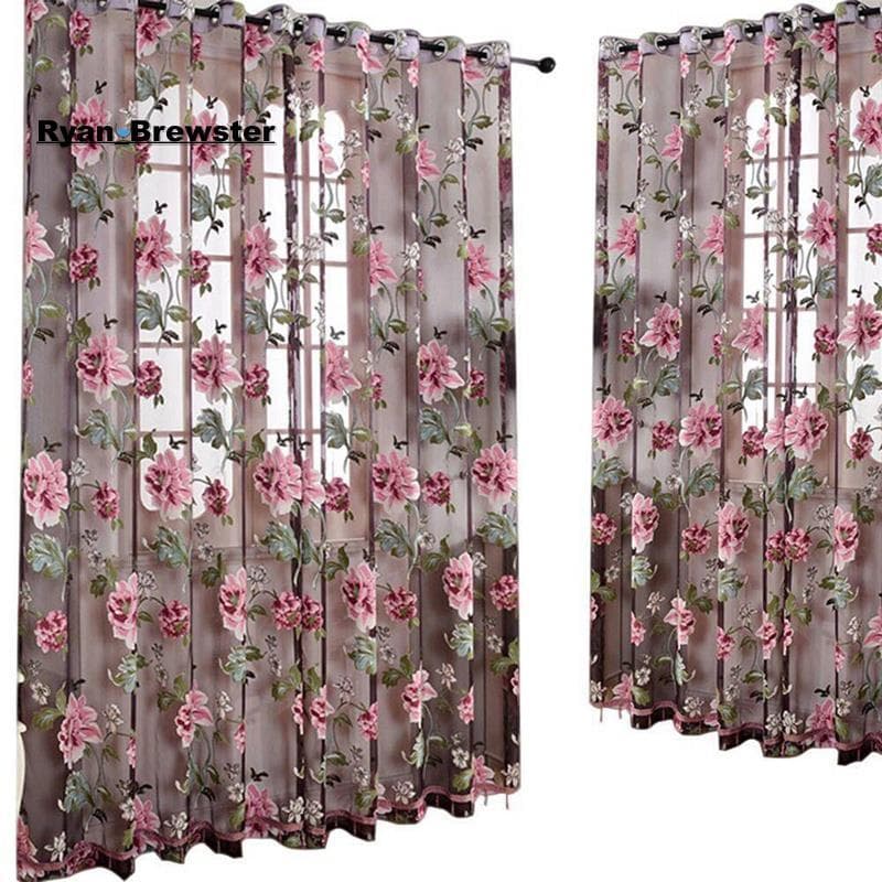 [Preferência R] Cortina Decorativa De Porta De Vidro Para Quarto Peônia Voile De Tule Com Pingentes De Presunto De Renda