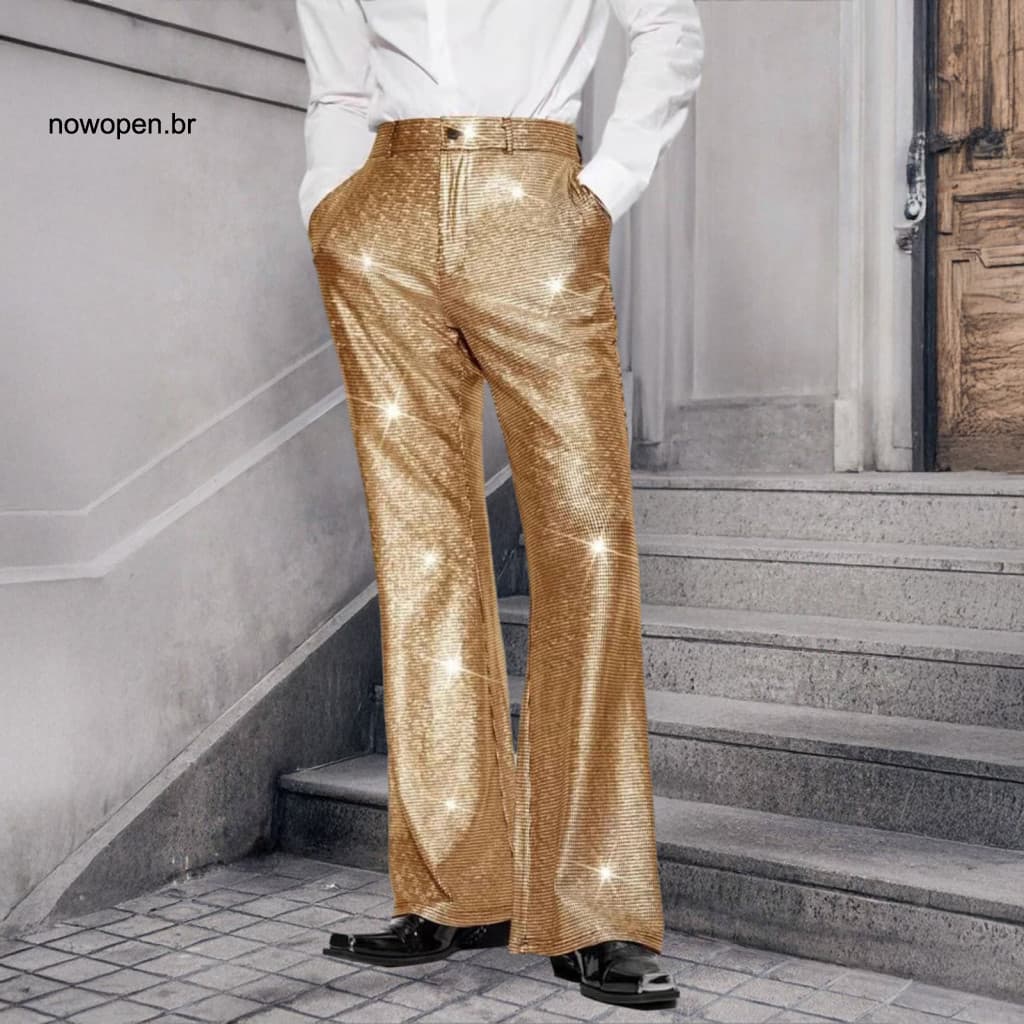 Sequin Trousers for Men Tall Pants Men's Shiny Wide Leg Retro Elastic Waist Dance Hip-hop Nightclub Party Disco Stage Pe