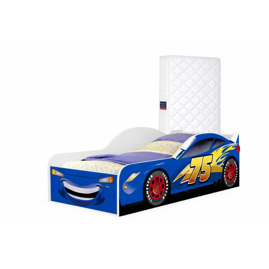 Cama Carro Infantil McQueen Azul Com Colchão Incluso MDF Quarto Temático Menino Grade Segurança Premium
