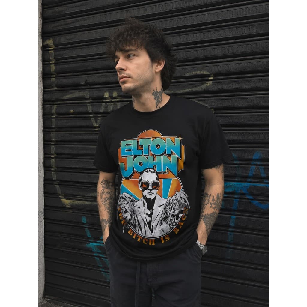 Camiseta Elton John Rock Clássico Vintage Estilo Casual Algodão Unissex Manga Curta