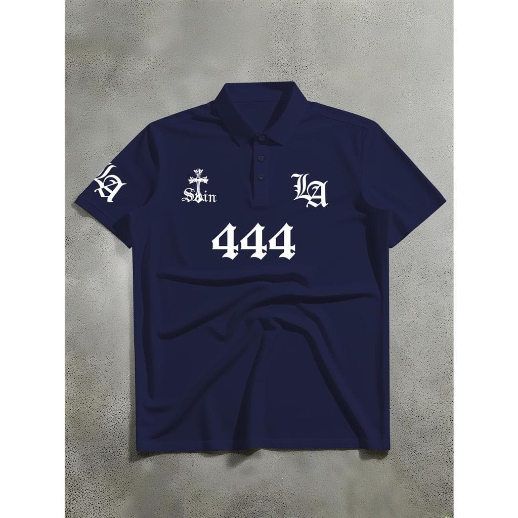 Camisa Polo Masculina Gótica com Logo de Cruz LA - Manga Curta Estilo Sombrio Adequada para Uso Casual, Camisa de Corte