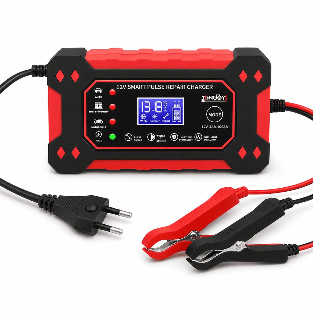 Carregador Bateria 12V 6A Automático Bivolt com Display LCD para Carro Moto AGM GEL 4Ah a 100Ah