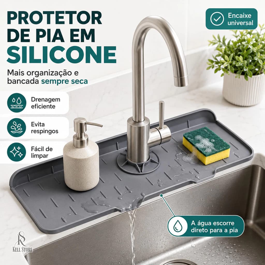 Protetor de Pia Multiuso Silicone Escorredor para Torneira Cozinha Organizador Anti Respingo