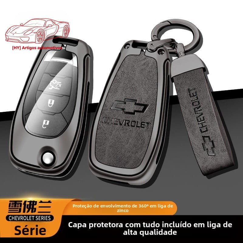 Capa de Chave de Couro com Entrada Sem Chave em Liga de Zinco para Chevrolet Trailblazer Aveo Astra Cruze Equinox Impala