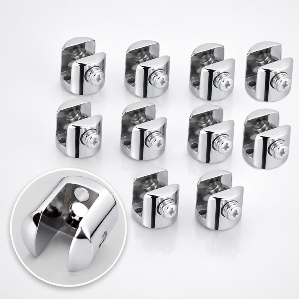 Kit 10 Suportes de Fenda 100% Metal Para Prateleiras Vidro 6mm 1 Furo - Cromado