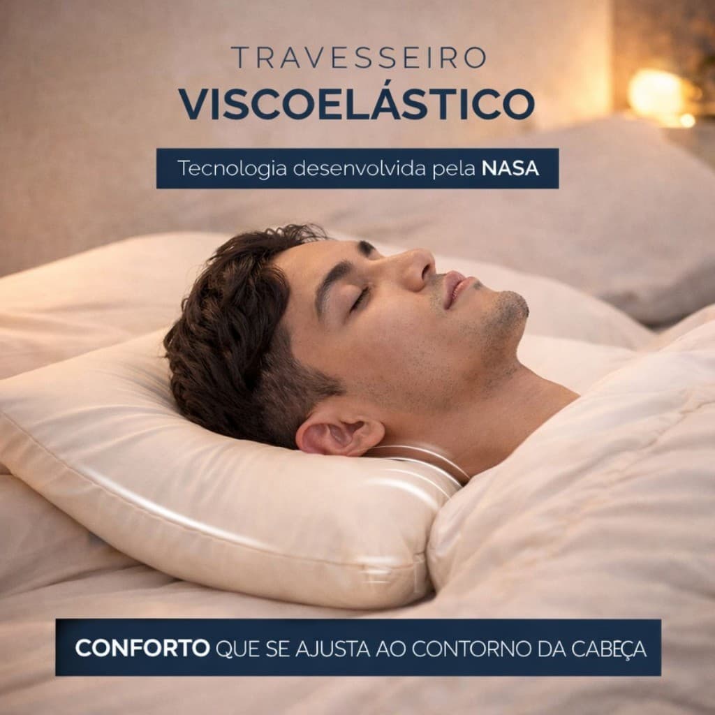 Travesseiro Nasa 70cm x 50cm Suporte Firme Viscoelástico Ortopédico Revestimento 100% Poliéster