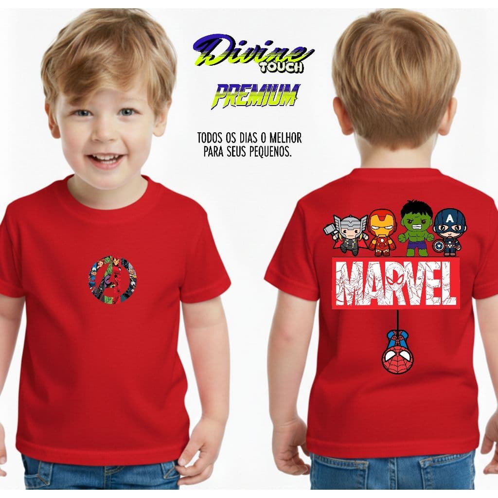 Camiseta Infantil Streetwear Malha 100% Algodão Camisa Juvenil Estiloso Desenho Marvel