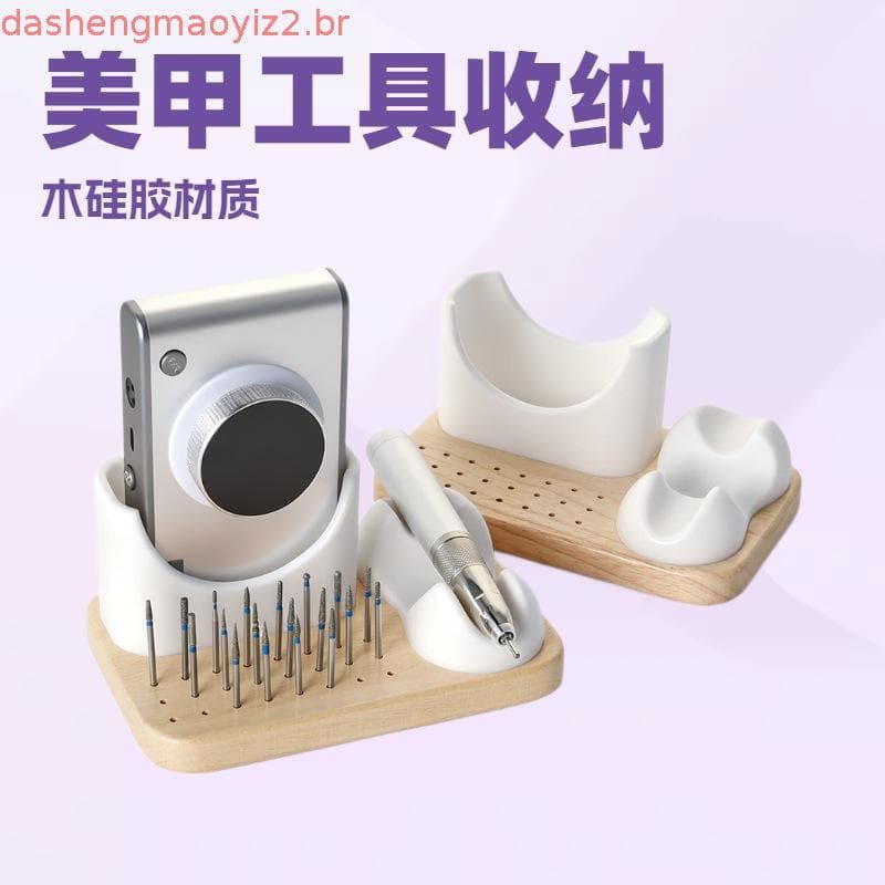 Suporte Para Máquina De Broca De Unhas Multifuncional De Madeira Com 24 Furos-Organizador De Bits De Caneta De Manicure