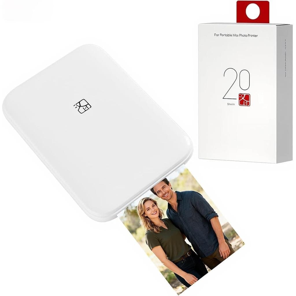 Mini Impressora de Fotos Instantâneas Portátil - Bluetooth 5.0, Compatível com iOS e (Impressora + 20 Folhas de Papel Fo