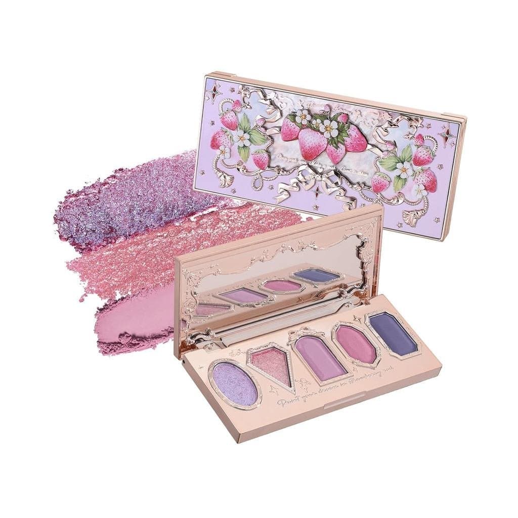 Flower Knows Violet Strawberry Rococo Paleta de Sombras, Paleta de Maquiagem Rosa Roxa com 3 Tons Matte + 2 Tons Brilhan