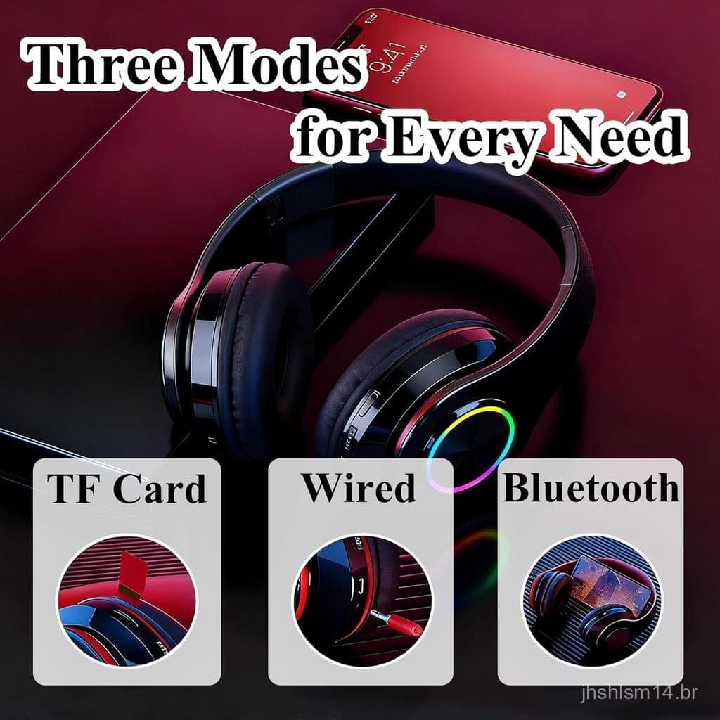Fones de Ouvido Bluetooth Over Ear para Crianças, Fones de Ouvido com Luzes LED Coloridas e Microfone Integrado, Fones d