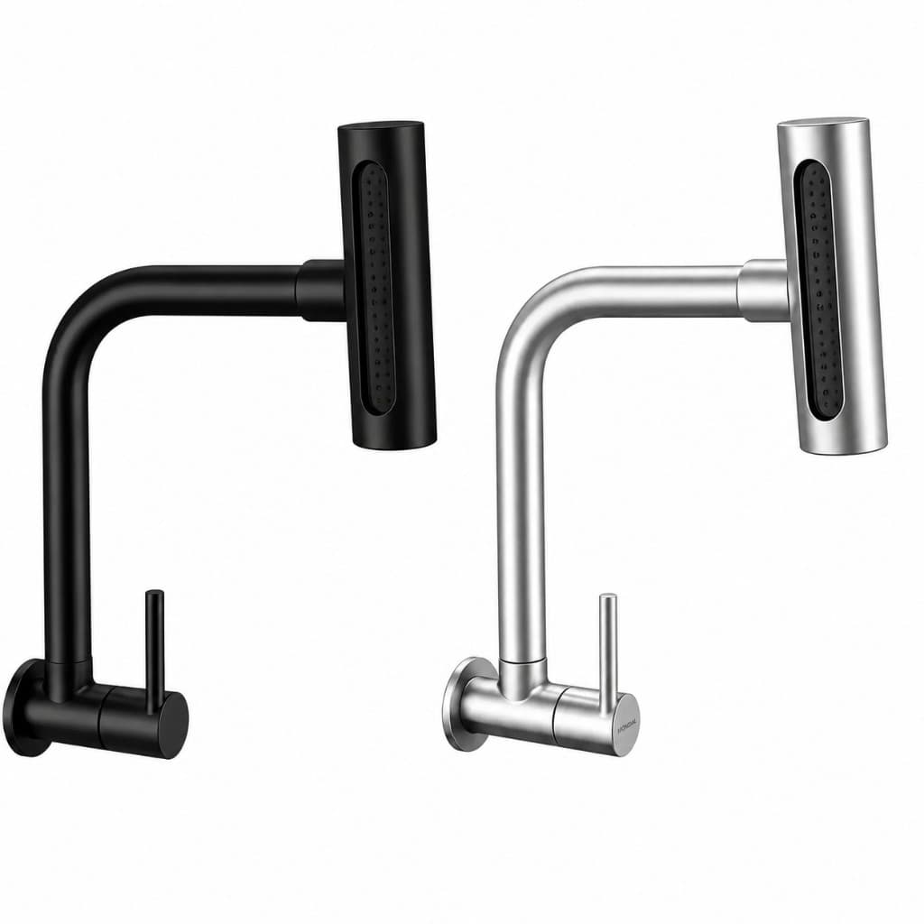 Torneira Cozinha Parede 4 Funções Inox Escovado e Preto Fosco Premium Luxo Gourmet Bica Móvel 360°