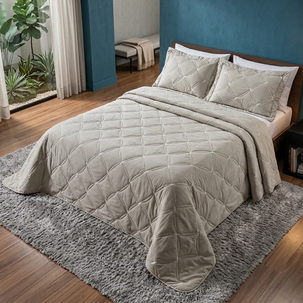 Cobre Leito Bordado Hipercal Casal Queen 3 Peças Dupla Face Luxo Colcha de Cama Box Toque Super Macio Decorativa