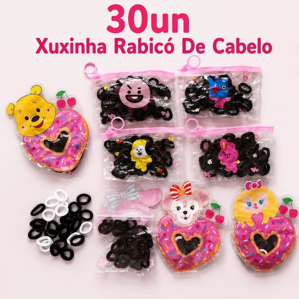 30 Elásticos Xuxinha Rabicó Para Cabelo Pequena Macia Alta Elasticidade