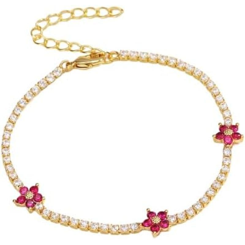 Pulseira De Tênis Flor , De Ajustável De Zircônia Cúbica Dourada , Joias Simples E Elegantes Para Mulheres , Presente De