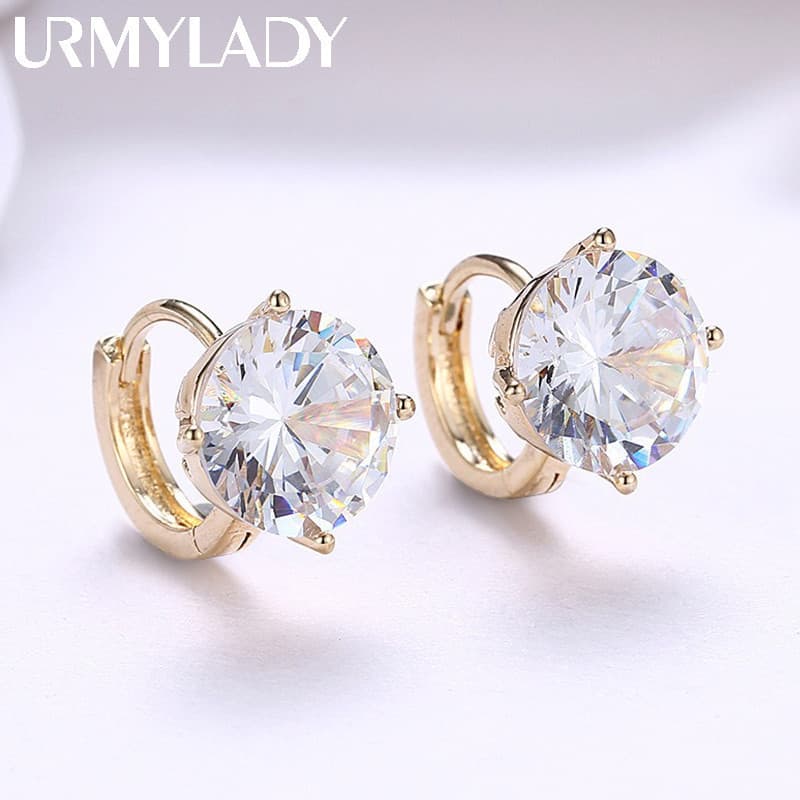 URMYLADY Brincos de Pressão em Prata Esterlina 925 com Zircônia Grande e Ouro 18K, Adequados para Casamentos e Festas Fe