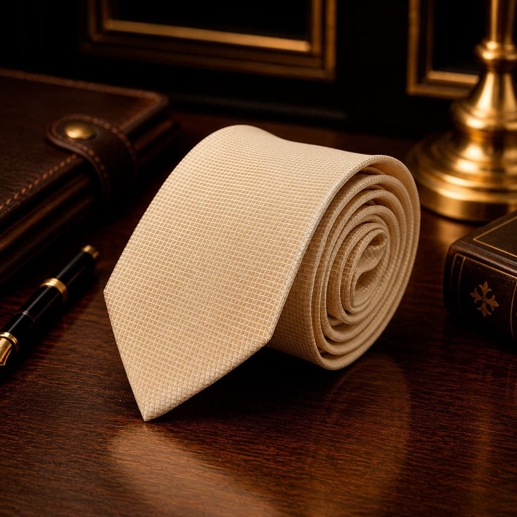 Gravata Semi Slim Pérola Quadriculada