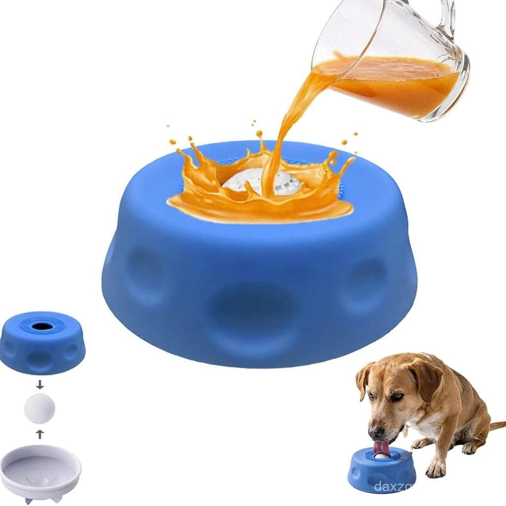 Tigela para Lamber para Cães com Bola Rolante Petiscos Líquidos, Comedouro Lento de Silicone para Alívio da Ansieda