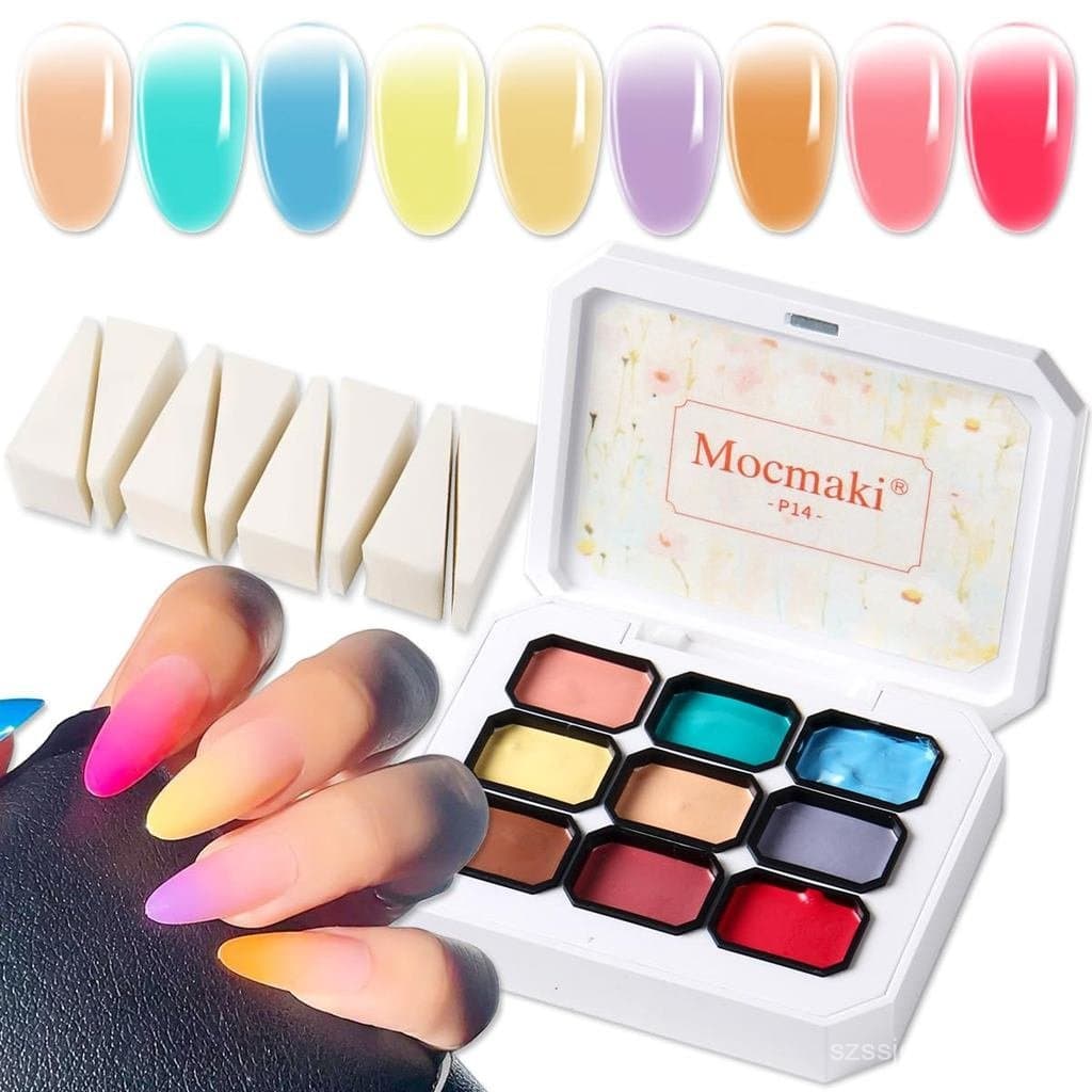 Esponja para manicure francesa com conjunto de esmaltes em tons pastéis, kit de arte de unhas em degradê de 8 peças, kit
