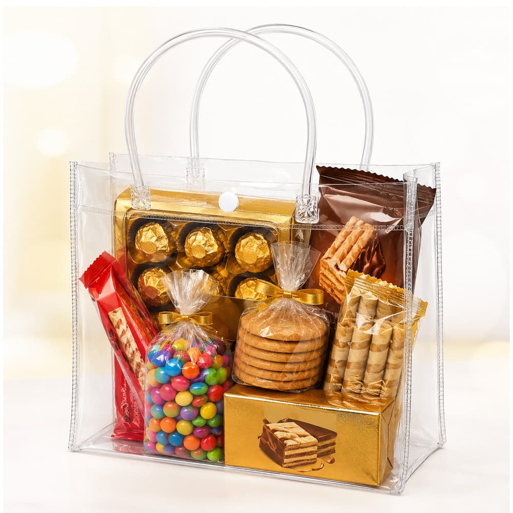 Kit 30 Sacolas de Presente PVC Transparente Reutilizáveis - 5 Tamanhos 20*16*8cm