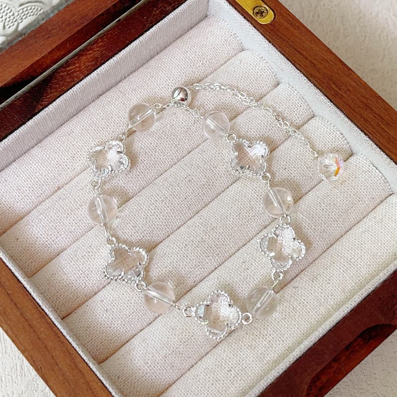 Pulseira De Cristal De Trevo De Quatro Folhas De Liga , Joias De Mão Com Contas Da Moda Várias Cores Opcionais