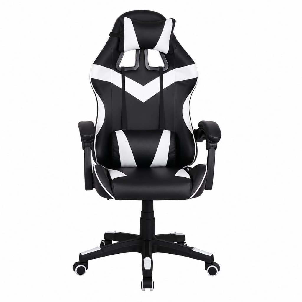 adeira Gamer Ergonômica Reclinável Preta e Branca com Almofadas e Regulagem de Altura