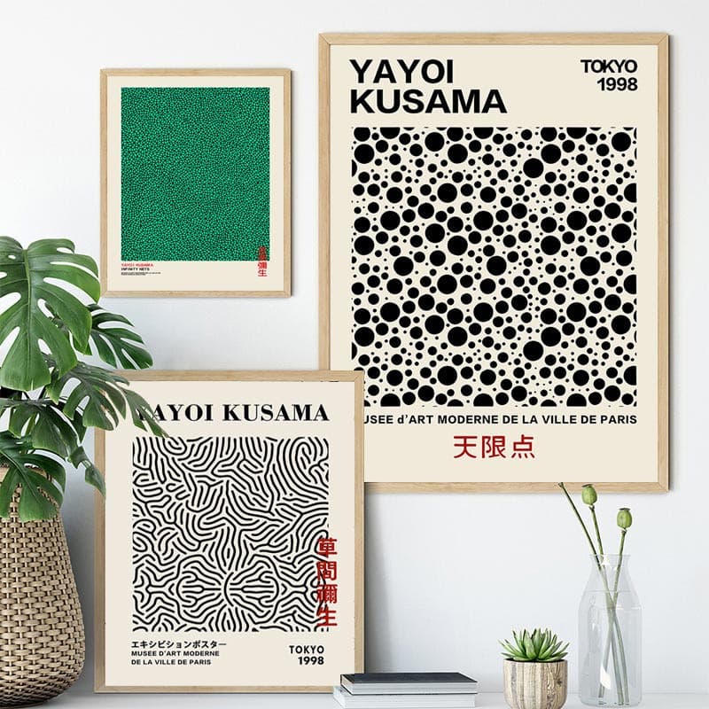 Pôster de Exposição em Tela de Arte Abstrata de Linhas e Pontos de Yayoi Kusama, Impressão de Coluna Infinita, Foto de P