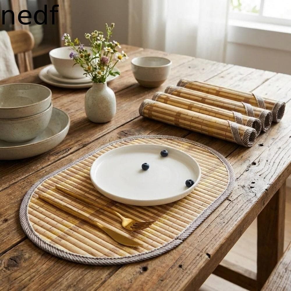 NEDFS Jogos Americanos De Bambu , Jogo Americano Oval Tecido Resistente Ao Calor Com Ligação De Borda , Tapete De Mesa N