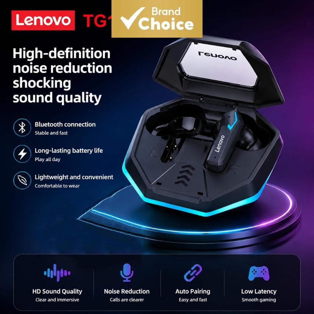 Fones de Ouvido Lenovo TG102 - Fones de Ouvido Gamer Sem Fio para Celular e Notebook, Uso Diário, Bateria de Longa