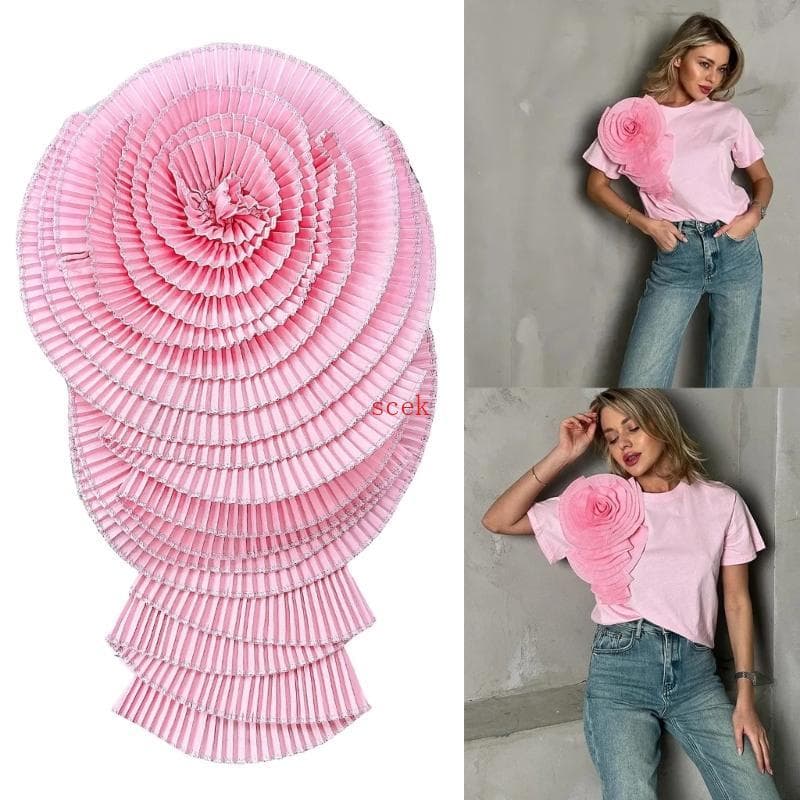 Broche Flores scek Statement Para Roupas Da, Alfinete Lapela Floral Plissado