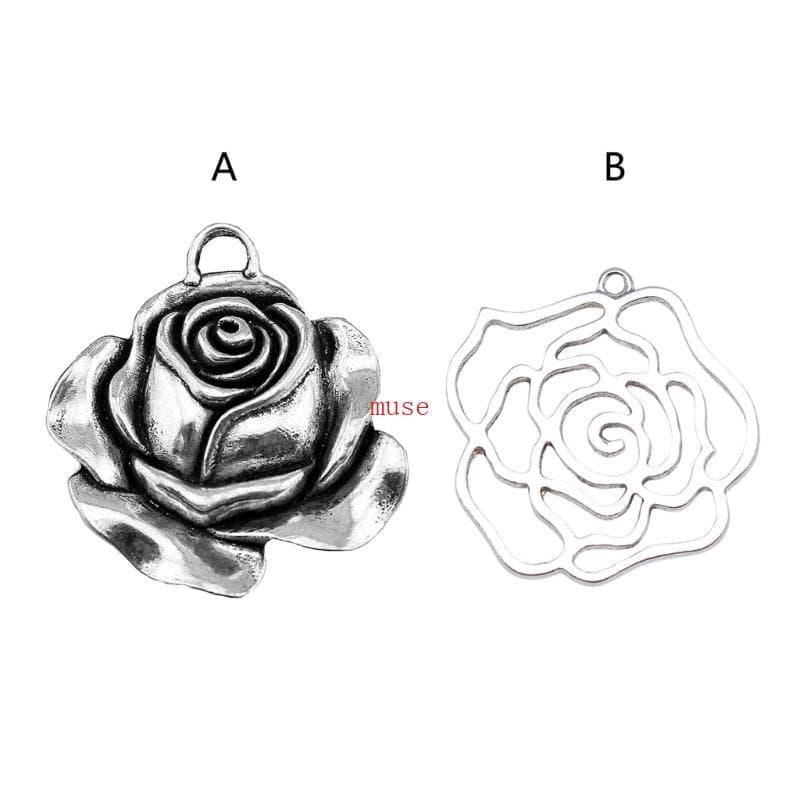 muse Colar De Rosa De Prata Estilo Retrô Pingente De Flor 3D Para Brinco DIY