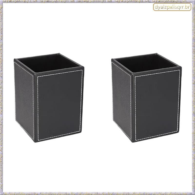 [Fsp] 2 Porta-Lápis De Couro , Papelaria Para Estudantes , Estojo Quadrado Simples , Organizador De Mesa , Preto , Negóc
