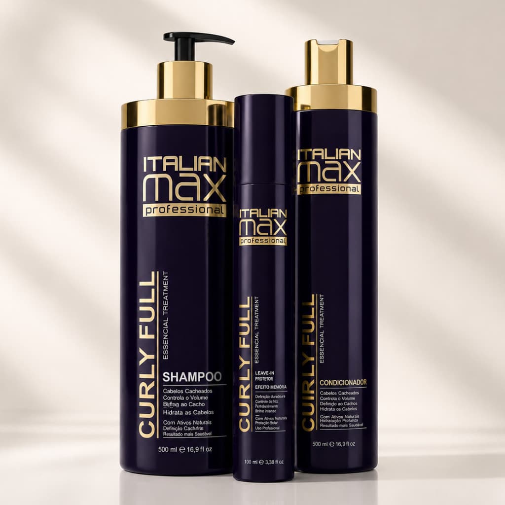 Kit Curly Full Italian Max para cabelos cacheados – Shampoo 500ml + Condicionador 300ml + Ativador