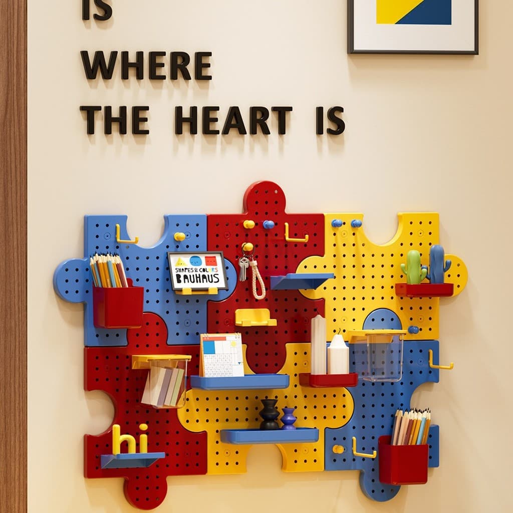 Painel Perfurado de Parede Modular sem Furar Organizador de Escrivaninha Infantil Kit 3 Cores 36,2x24cm 6 Adesivos