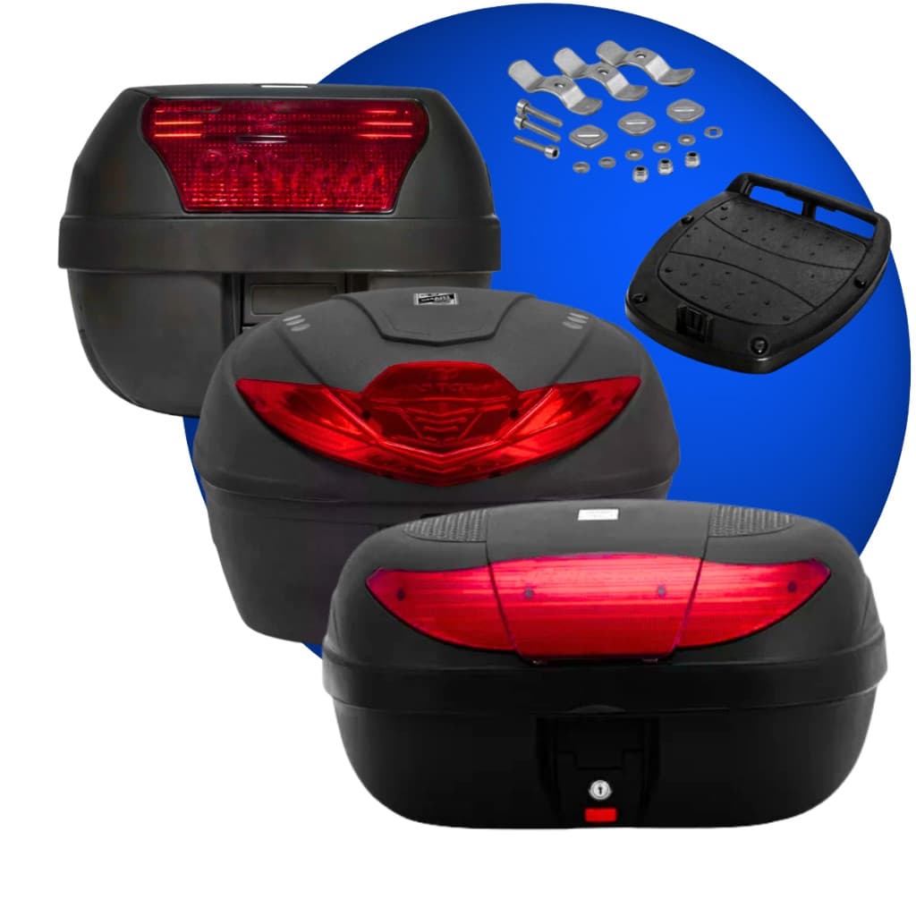 Baú Bauleto 28 35 45 litros com kit fixação Smart Box Pro Tork Original Baú Universal Titan Fan Bros Biz CG