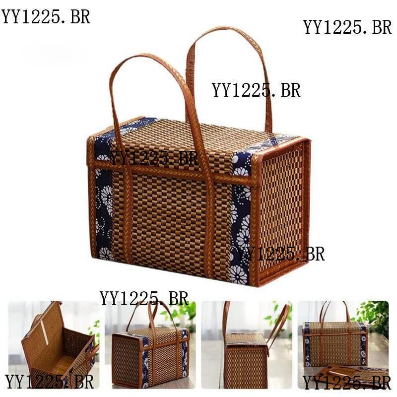 Cesta Tecida Para Piquenique , Saco De Armazenamento De Vime , Alça Dobrada Compras De Frutas De Comida , Grama De Bambu
