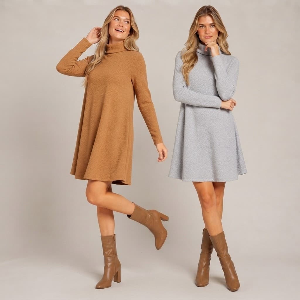 Poncho Vestido Feminino Lanzinha Manga Longa Gola Alta Quentinho com Caimento Soltinho