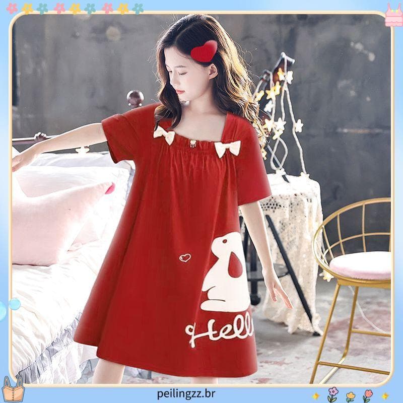 Meninas puro algodão camisola crianças verão fino camisola de manga curta pijamas bebê menina homewear pode usar fora ho