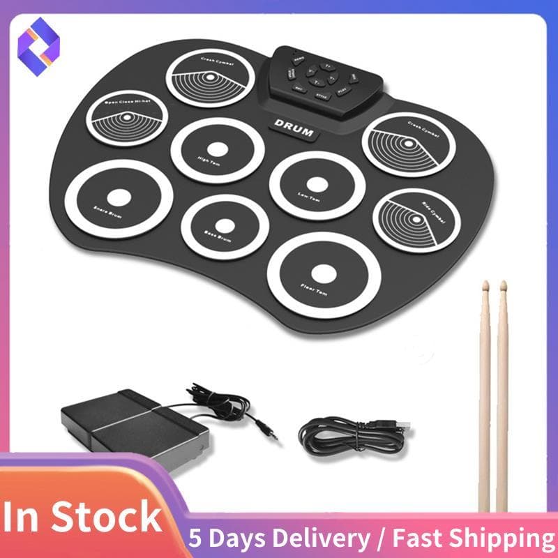 Conjunto De Bateria Eletrônica Tambor Enrolado À Mão Interface MIDI De 9 Almofadas Suporta Jogos Portátil Com Pedais De