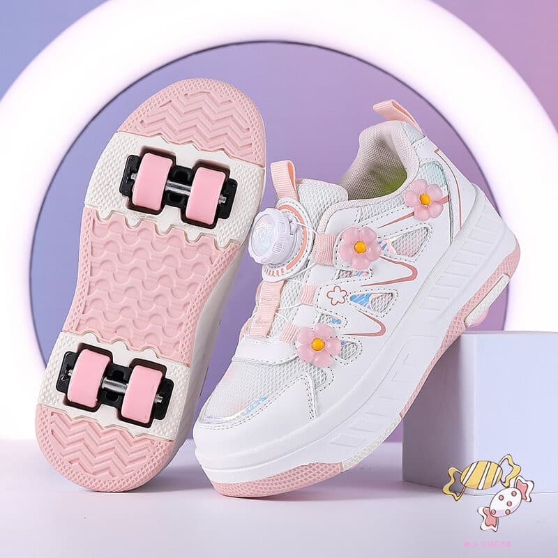 Sapatos De Patinação Para Meninas-Rodas Removíveis Tamanho Ajustável Salto De Quatro Esportivos De Explosão De Primavera