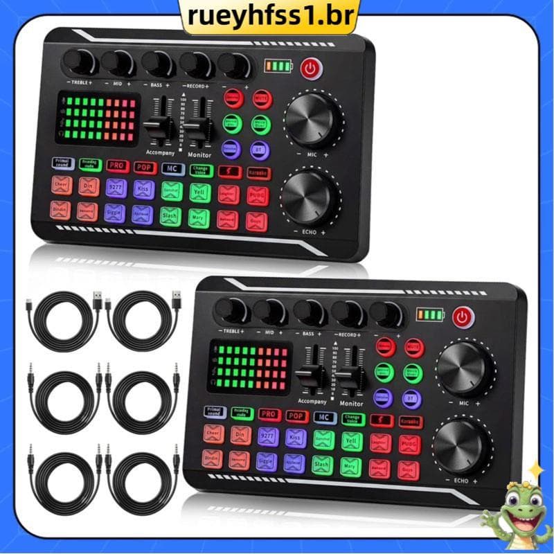 Para Placa De Som Ao Vivo F998 Mixer De Áudio 2 Pacotes Portátil Podcast Interface Transmissão , Gravação , Jogos