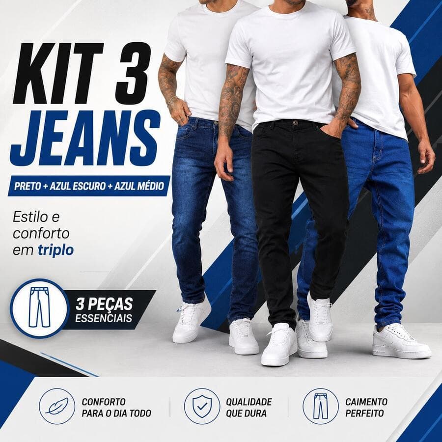 kit 3 Calças Denim Premium Para Trabalho Masculina 100% algodão Elastano Várias Lavagens