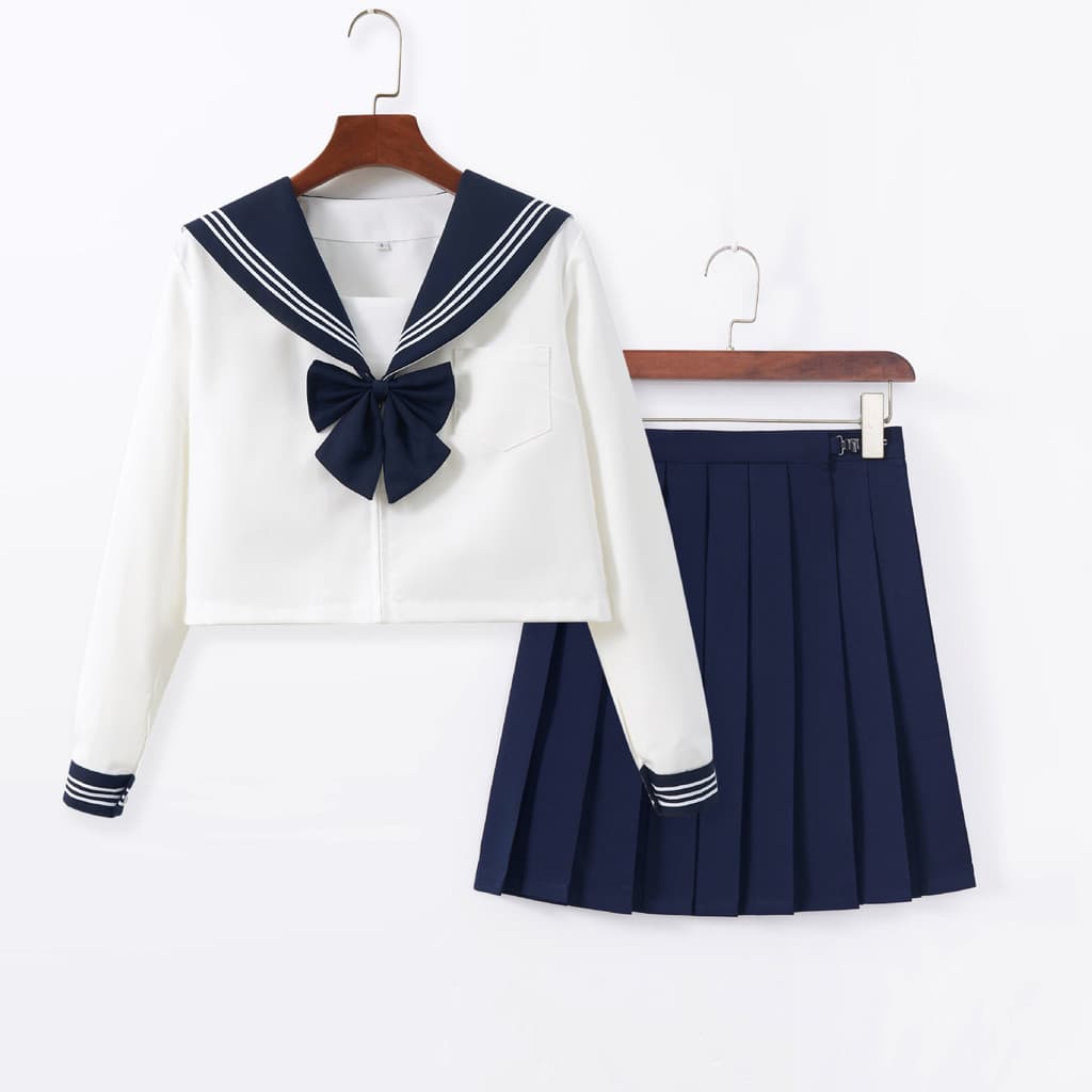 Exclusivo personalizado estilo básico japonês jk uniforme gola ciano branco três terno de marinheiro terno ortodoxo esti