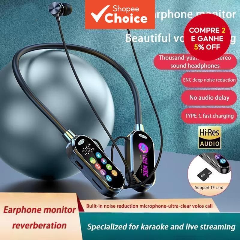 P32 Fones De Ouvido Display LED Magnético Bluetooth MP3 Alta Fidelidade Som Sem Fio Pescoço-Pendurado Suporte Cartão TF