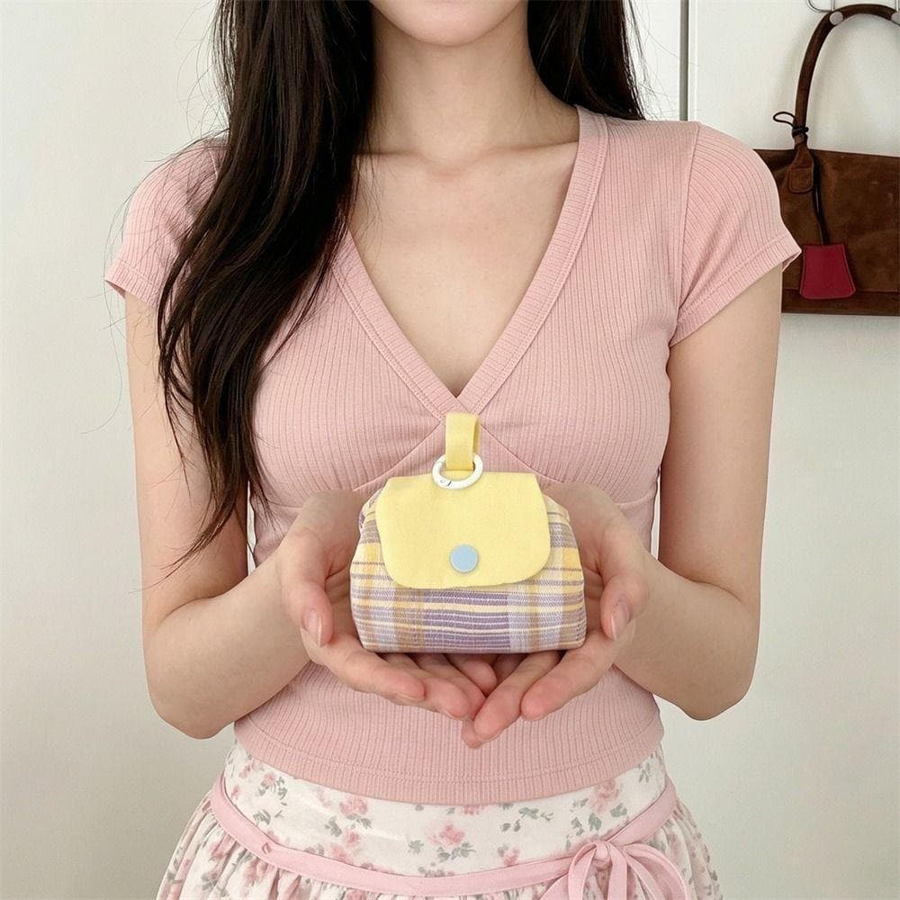 Bolsa De Armazenamento De Bolinhas INTREE , Fone De Ouvido Com Estampa Xadrez Cosmética Pequena De Algodão Flores Simple