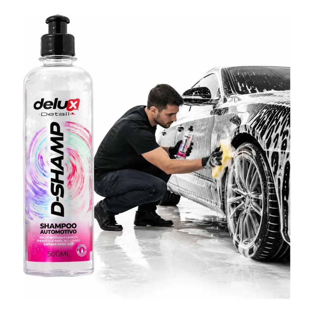 Shampoo Automotivo D-Shamp Delux 500ml pH Neutro Espuma Ativa Alto Rendimento Limpa Sujeira Pesada Brilho Duradouro