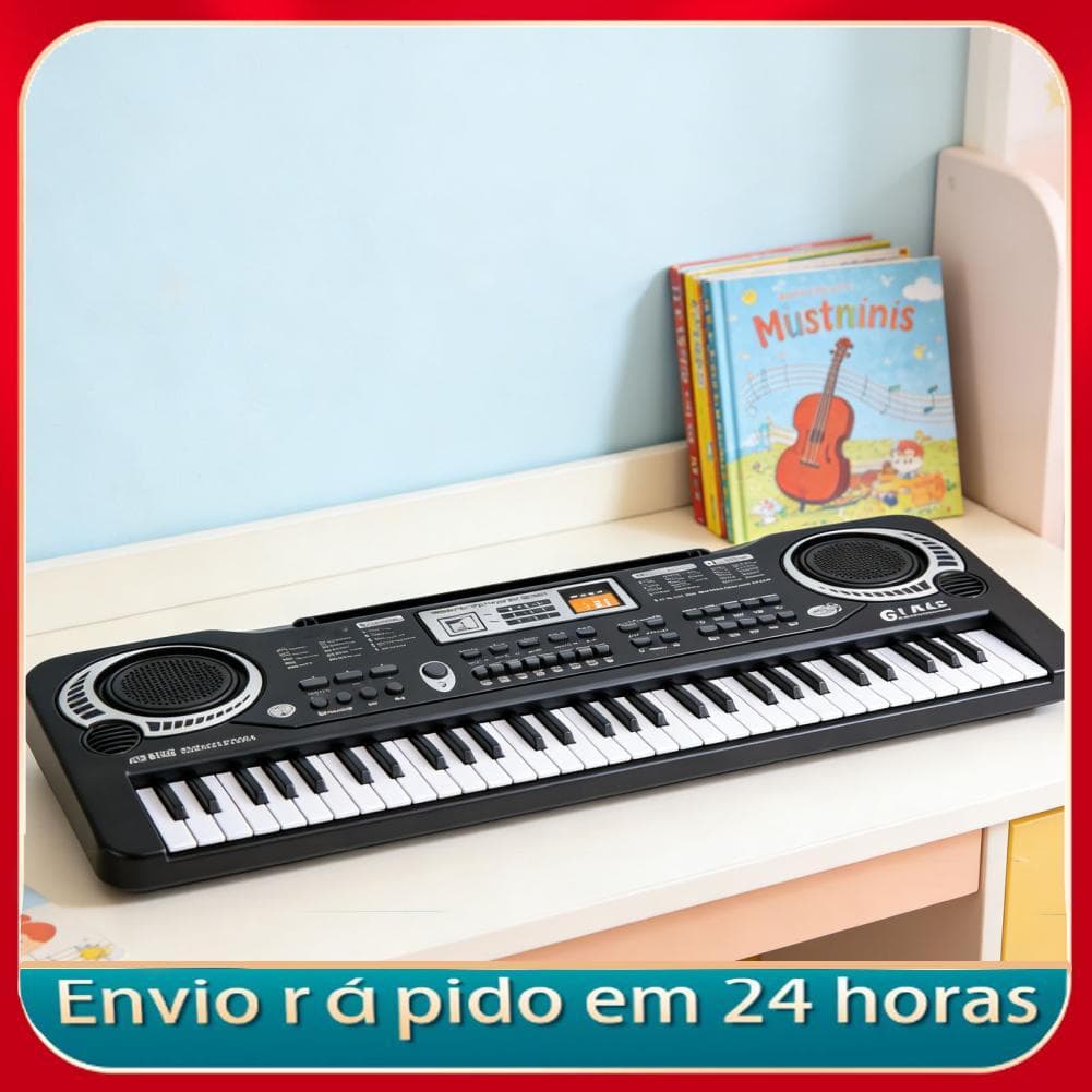Nicegadget-BR 61 teclas teclado de piano eletrônico digital para crianças iniciantes com microfone 16 tons 6