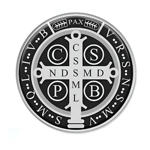 ADESIVO MEDALHA SÃO BENTO 7CM PRETO E BRANCO RESINADO ALTO RELEVO CRUZ CARRO MOTO CAPACETE NOTEBOOK PROTEÇÃO